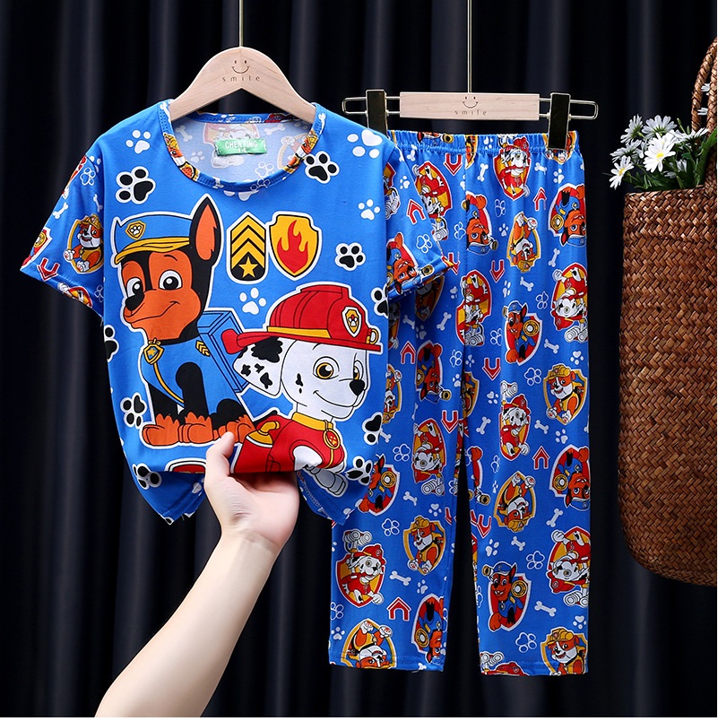 Đồ bộ quần dài áo ngắn tay thun thái in 3d cho bé trai và bé gái