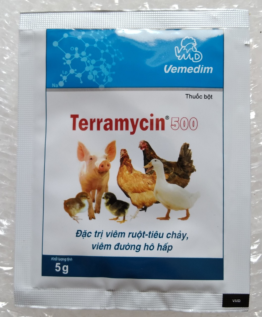 1 gói terramycin 500 (5g) tr.ị viê.m ruộ.t, tiê.u ch.ảy, viê.m đường h.ô hấ.p cho chim,vẹt, yến phụng,gà,vịt,heo