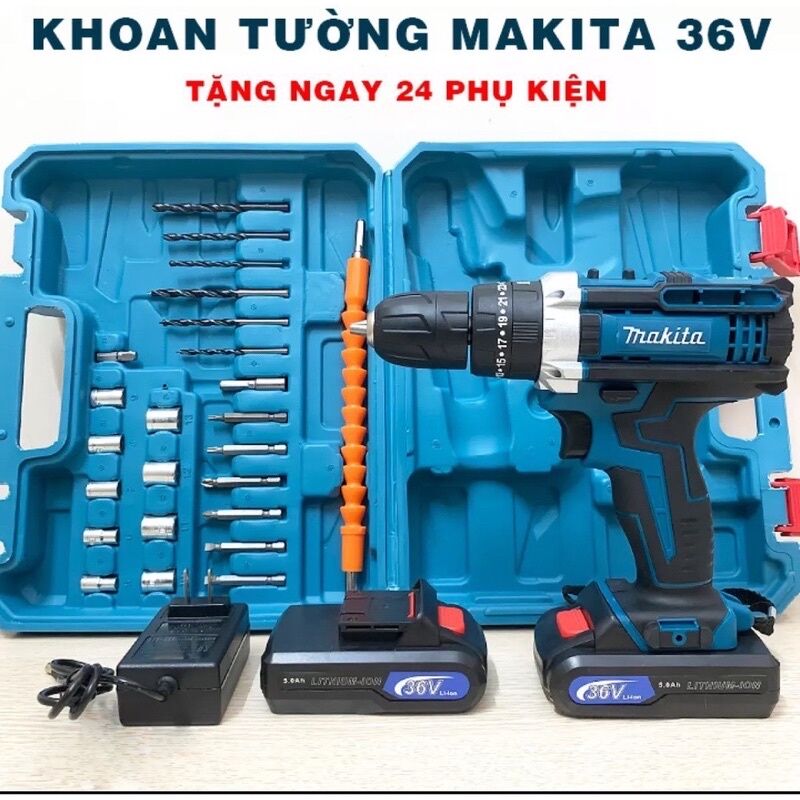 Máy Khoan Pin chính hãng Makita 36V 3 chức năng tặng kèm bộ phụ kiện 24 chi tiết. Bảo Hành 12 tháng.