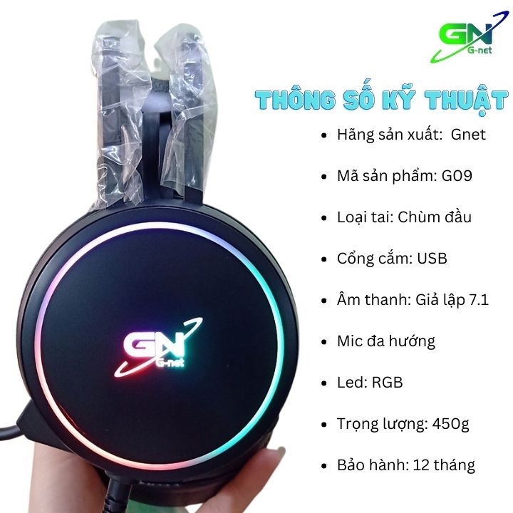 Tai nghe gaming Gnet G09 7.1 cổng USB