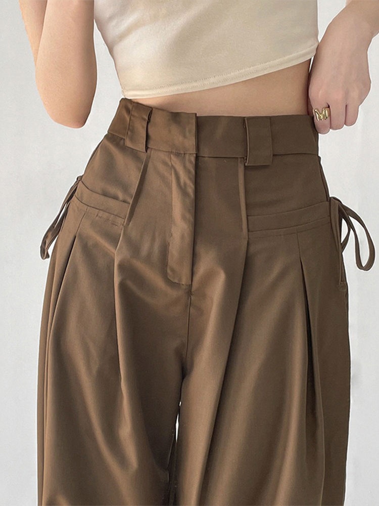 Uniqlo High-end 2023 NEW 美式工装裤子女2023新款春秋夏季薄款垂感高腰西裤运动休闲阔腿裤