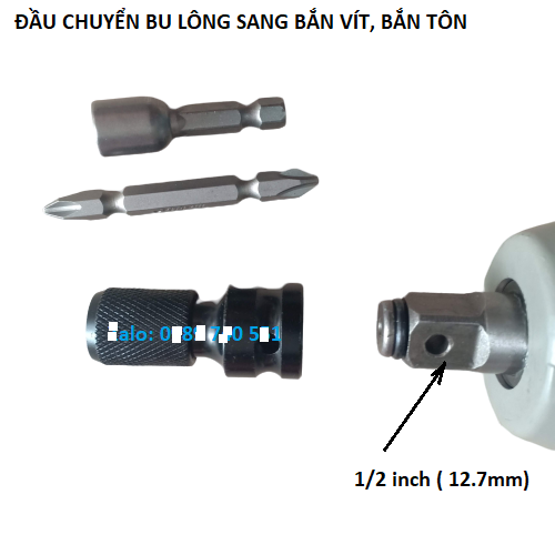 Đầu chuyển bu lông sang bắn vít, bắn tôn tặng 01 chụp bắn tôn, một đầu bắn vít - ĐCBLBV