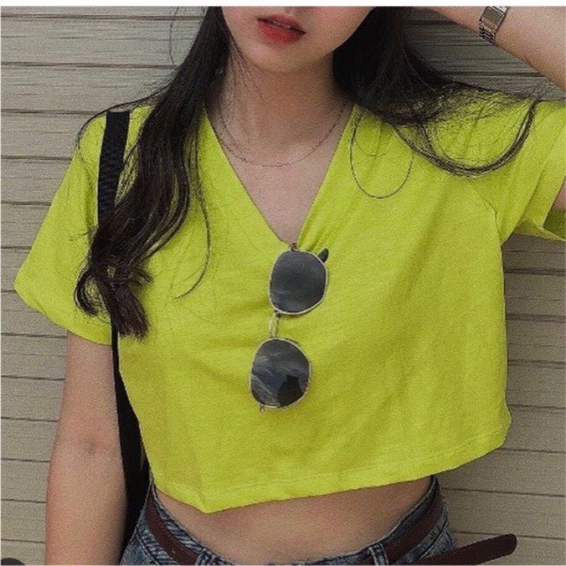 Áo thun croptop cổ tim đủ màu siêu dễ thương