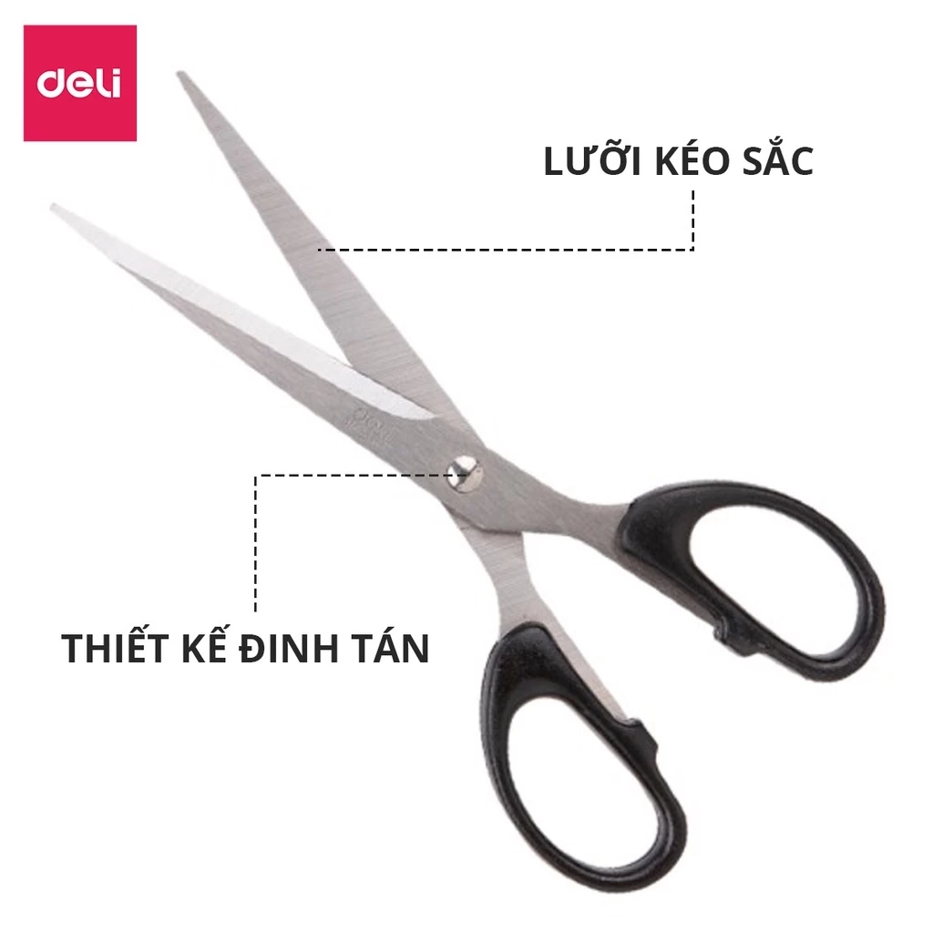 Kéo văn phòng 180mm Deli E6009 Lưỡi hợp kim thép cao cấp