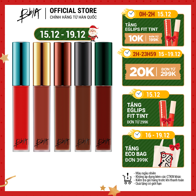 Son kem lì Bbia Last Velvet Lip Tint - Màu HOT nàng yêu (02, 12, 25, 38, A5) 5g - Bbia Official Store cao cấp
