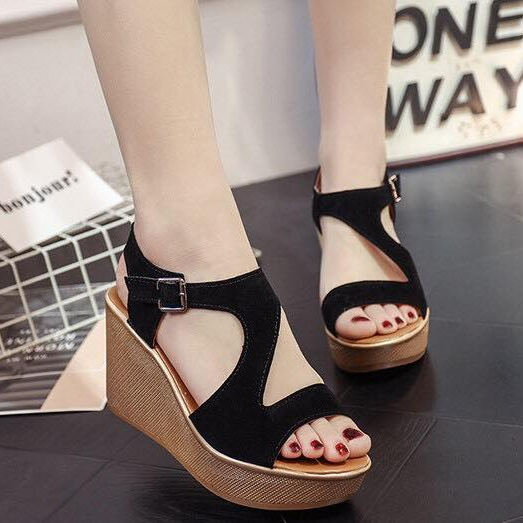 Giày sandal nữ đế xuồng cao gót 9p quai bản chữ Z hở hông - X004