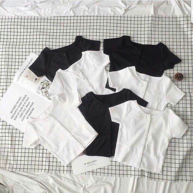 Áo croptop nút Thật Vải dày đẹp (Nút Gài) A3-G00