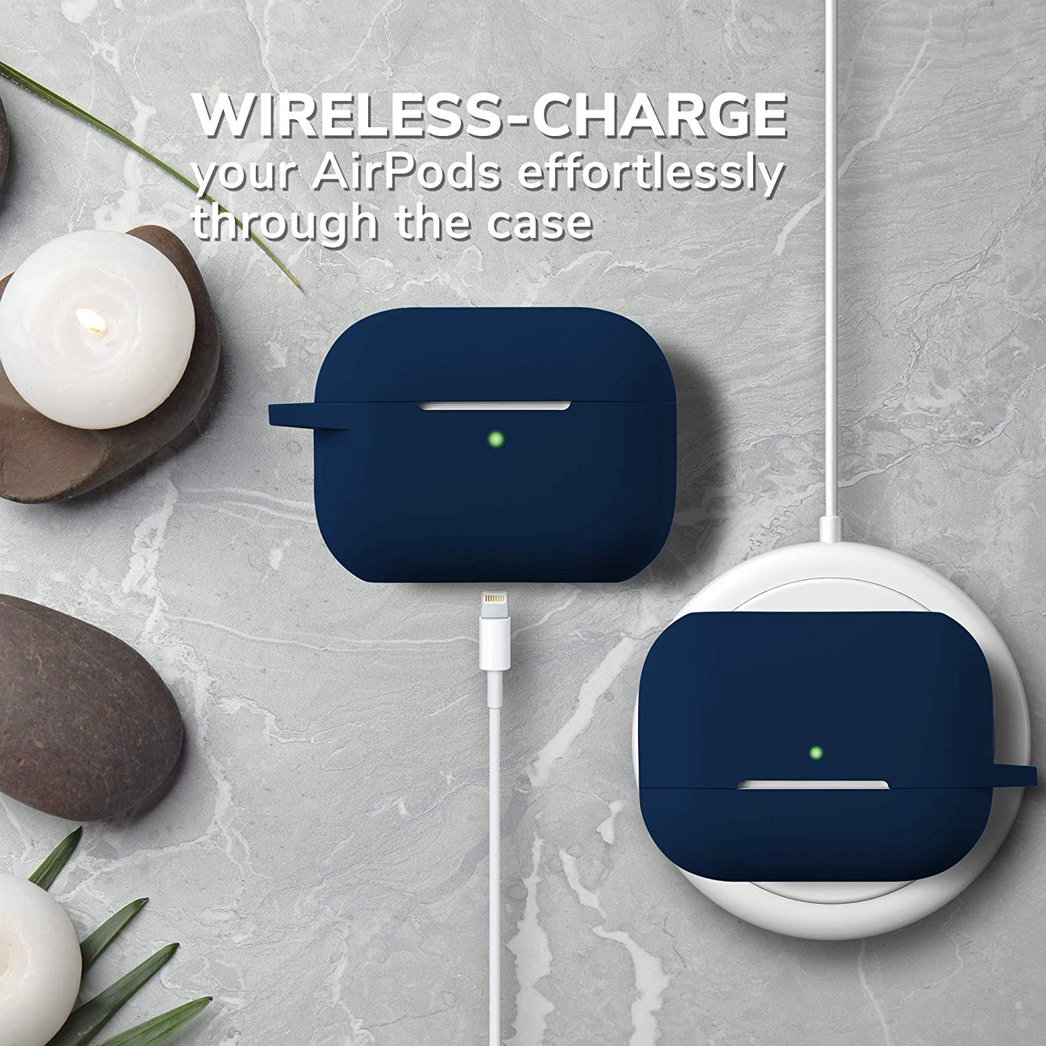 for Airpods 3Pro Case [Front LED Visible] Protective Shockproof Earbuds Wireless Charging Case Cover Skin with Keychain Kit Set 2019 2020 Compatible for AirPods Pro / AirPods 3 (Marine Blue)
