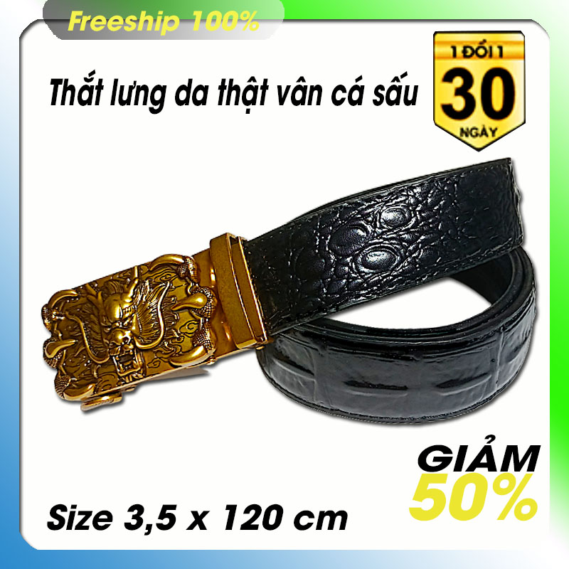 Thắt lưng nam dây nịt nam chất liệu da lớp 2 vân cá sấu đầu khóa kim loại nguyên khối chế độ chỉnh dây tự động có video tham khảo