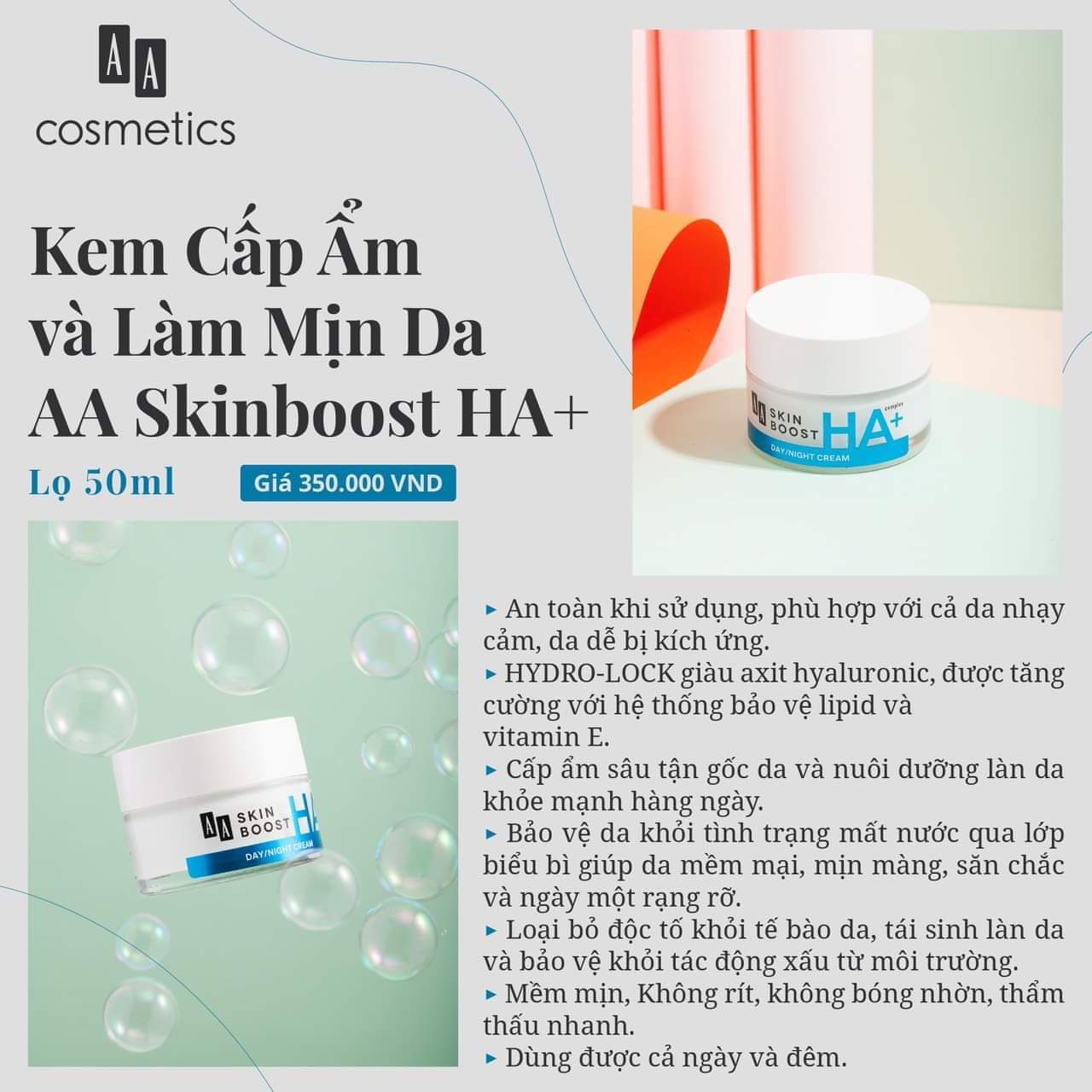 [FREESHIP] Kem Cấp Ẩm Và Làm Mịn Da AA Skin Boost HA + - AA COSMETICS (Mỹ Phẩm Hàng Đầu Châu Âu)