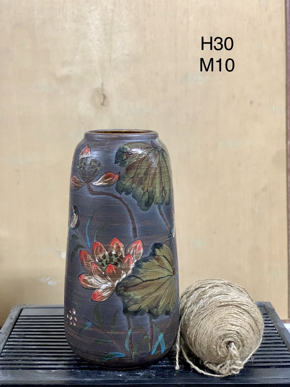 Lọ hoa gốm Bát Tràng phong cách Mộc, dáng Búp, vẽ tay thủ công, H37cm