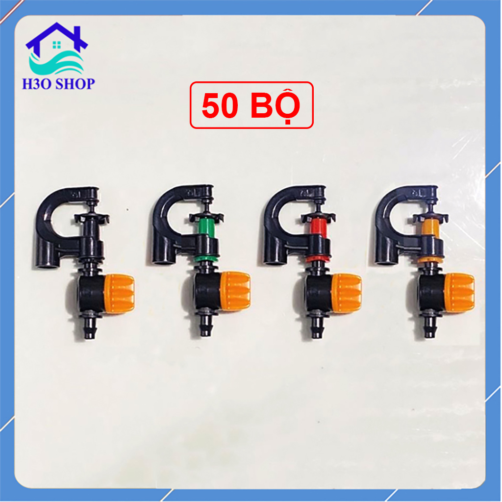 50 béc tưới phun mưa G5 cải tiến, có chặn bán kính kèm van khóa sino nối ống 6mm