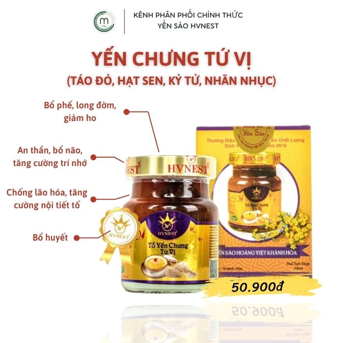 yến chưng tứ vị Nha Trang, Khánh Hòa - Hoàng Việt, cải thiện sức khỏe ăn uống ngon miệng, giúp hấp thụ thức ăn tốt, tăng cường sức đề kháng cho cơ thể, cải thiện thính giác hũ 70ml