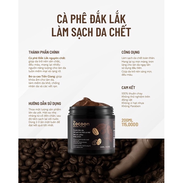 Tẩy Da Chết Cơ Thể THE COCOON Cà Phê Đắk Lắk 200ml (chính hãng)