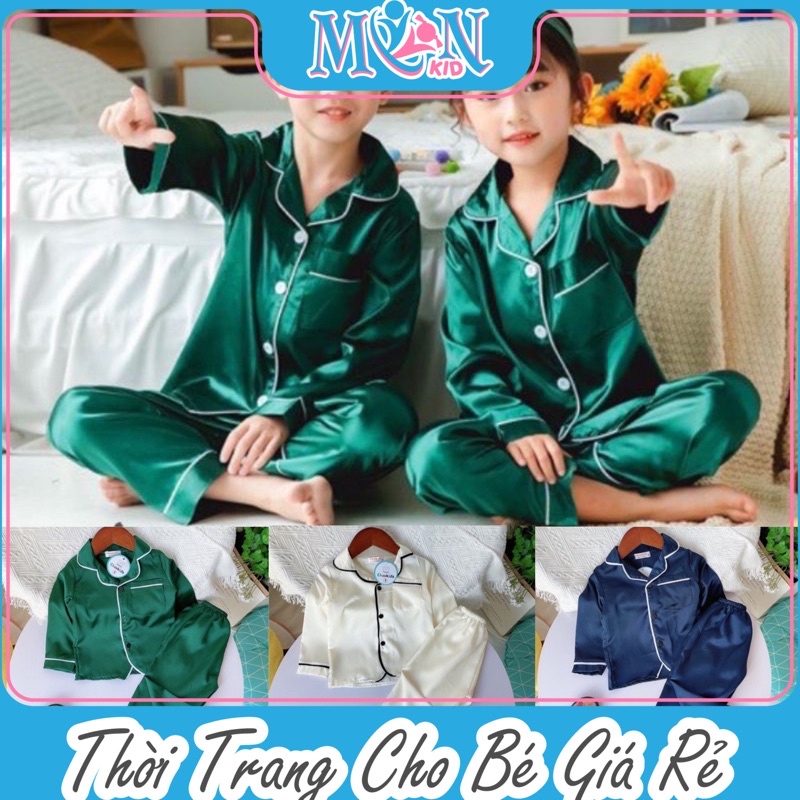 Bộ Pizama Lụa Satin Trơn Cho Bé ( 8 - 30kg ) - MonMonKid