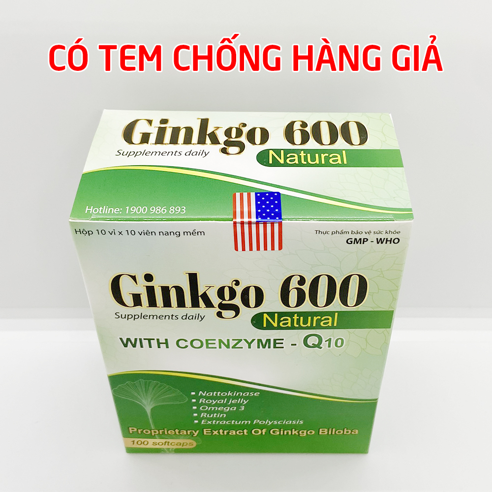 Bổ não GINKGO 600 nattokinase omega 3 dầu gấc ngăn ngừa tai biến giảm đau đầu hoa mắt chóng mặt - Hộp 100 viên