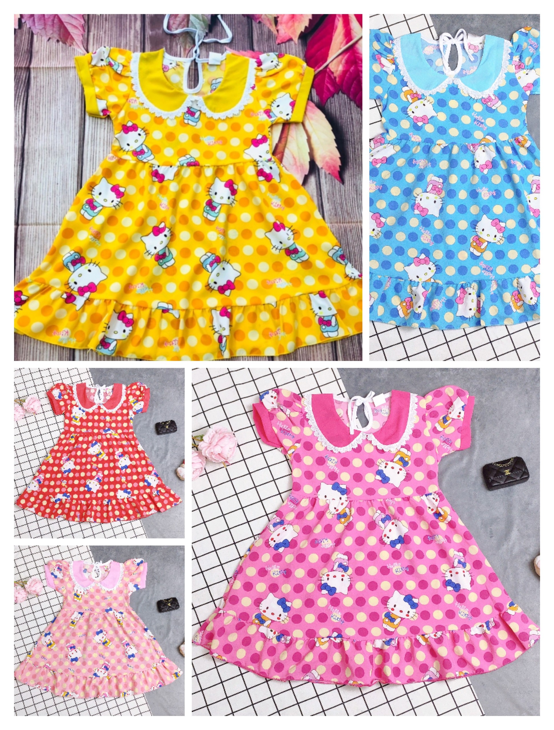 Đầm Lụa Tay Phồng Bé (14-22kg) (giao màu ngẫu nhiên)