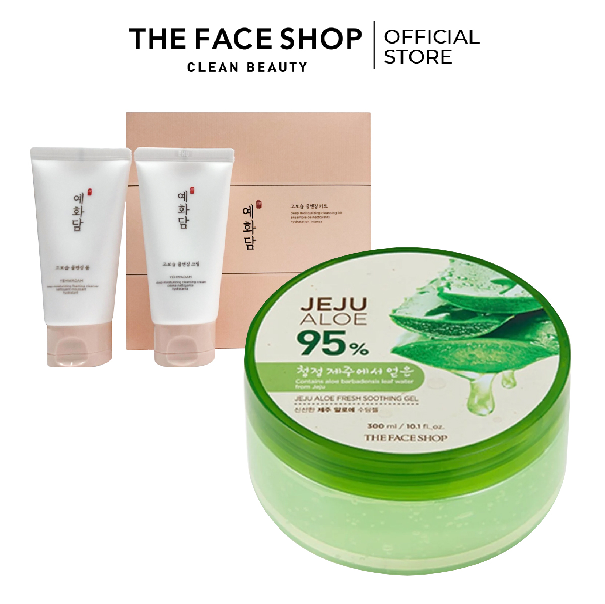 Combo gel dưỡng da the face shop 300ml + bộ sản phẩm làm sạch sâu 2pcs