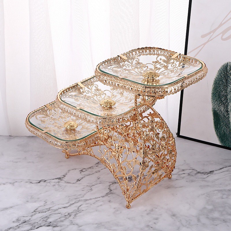 Khay ba tầng vân Rồng đựng bánh kẹo hoa quả Huy decor