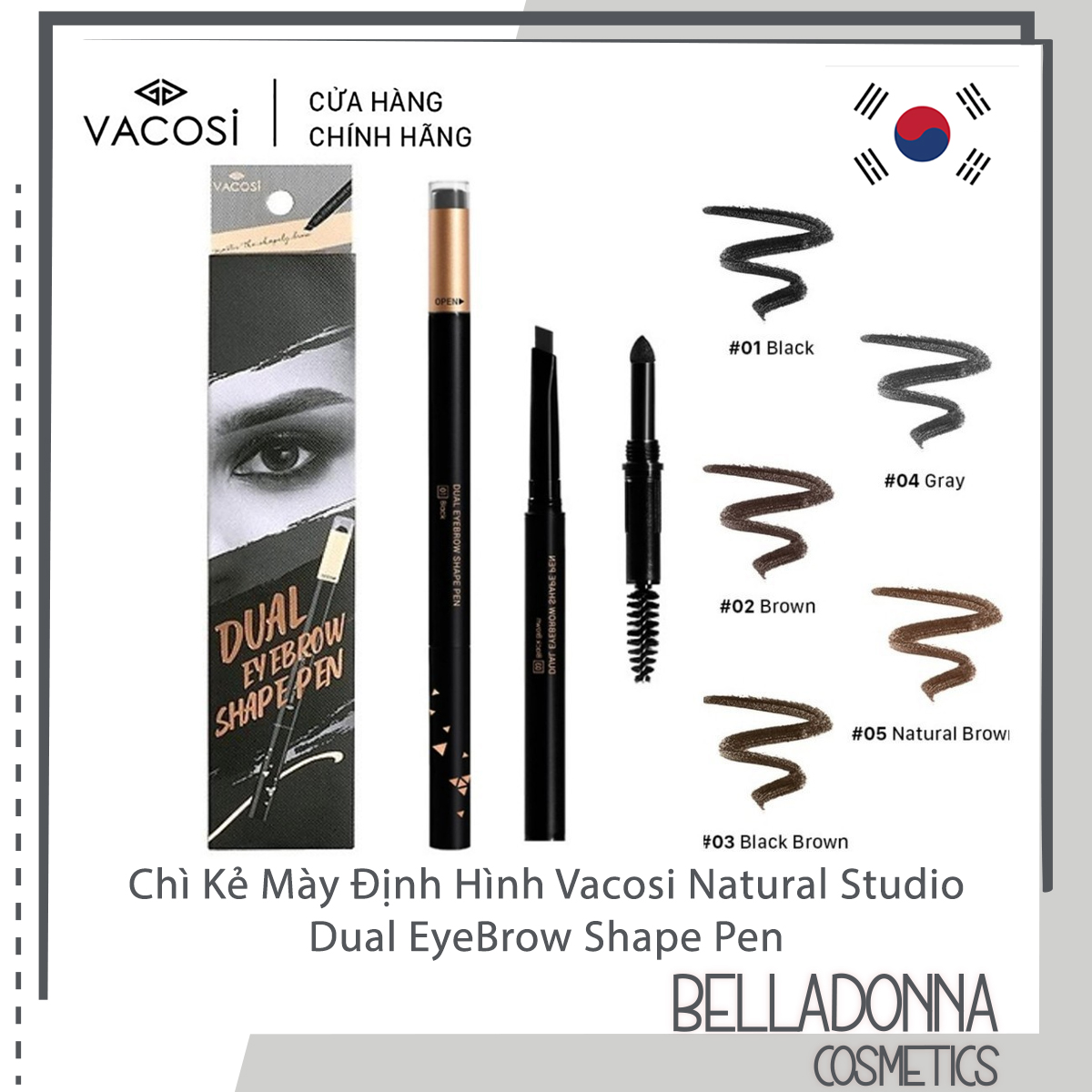 Chì Kẻ Mày Định Hình Đa Năng Vacosi Natural Studio Dual EyeBrow Shape Pen