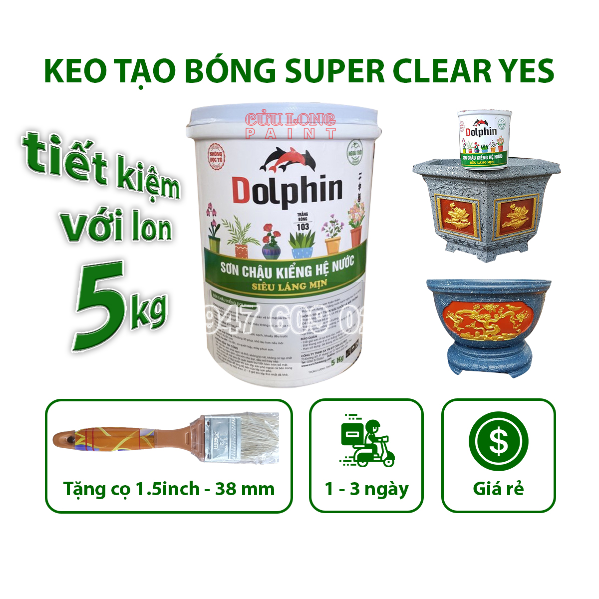 (TẶNG CỌ) Sơn Chậu Kiểng Nước Dolphin Loại 5KG (Nhanh Khô, Bền Màu)