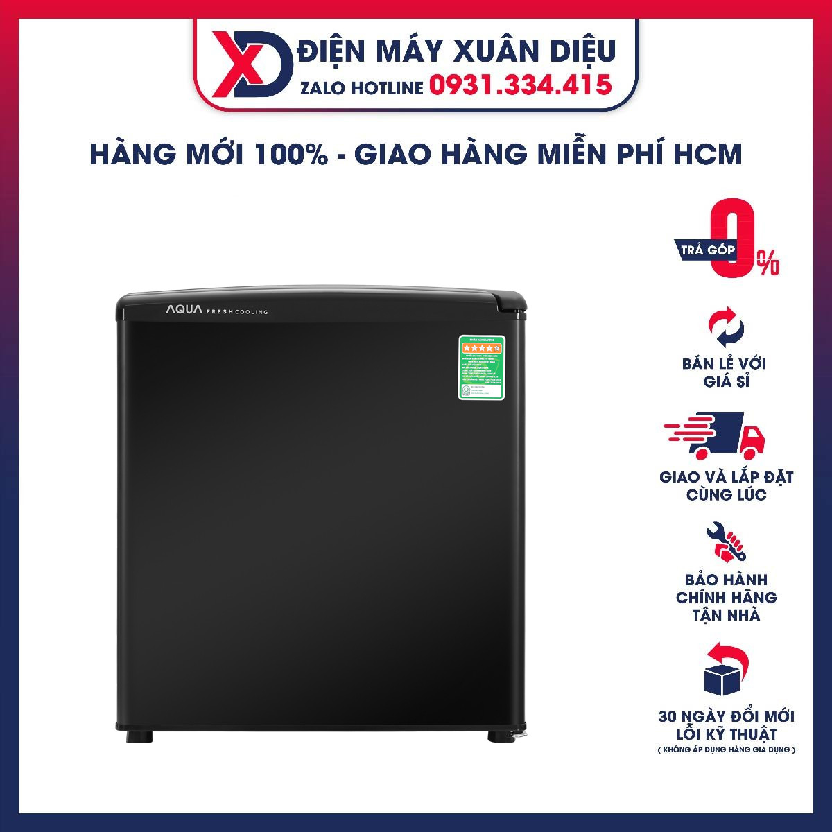 HCMTủ lạnh Aqua 50 lít AQR-D59FABS - Tiết kiệm điện nhờ công nghệ làm lạnh