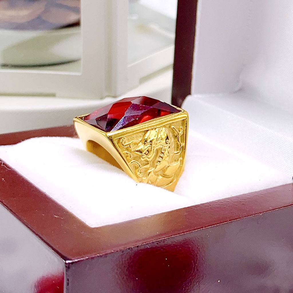 Nhẫn nam mạ Vàng 24K mẫu đá đỏ N3