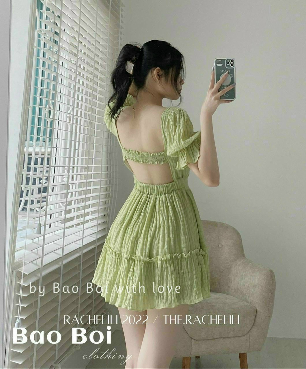 Đầm Chỉ Xốp Tay Bồng (có Mút Ngực)