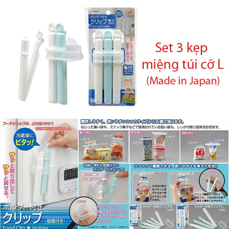 Set 3 kẹp miệng túi inomata cỡ L (kèm giá đựng) Hàng Nhật