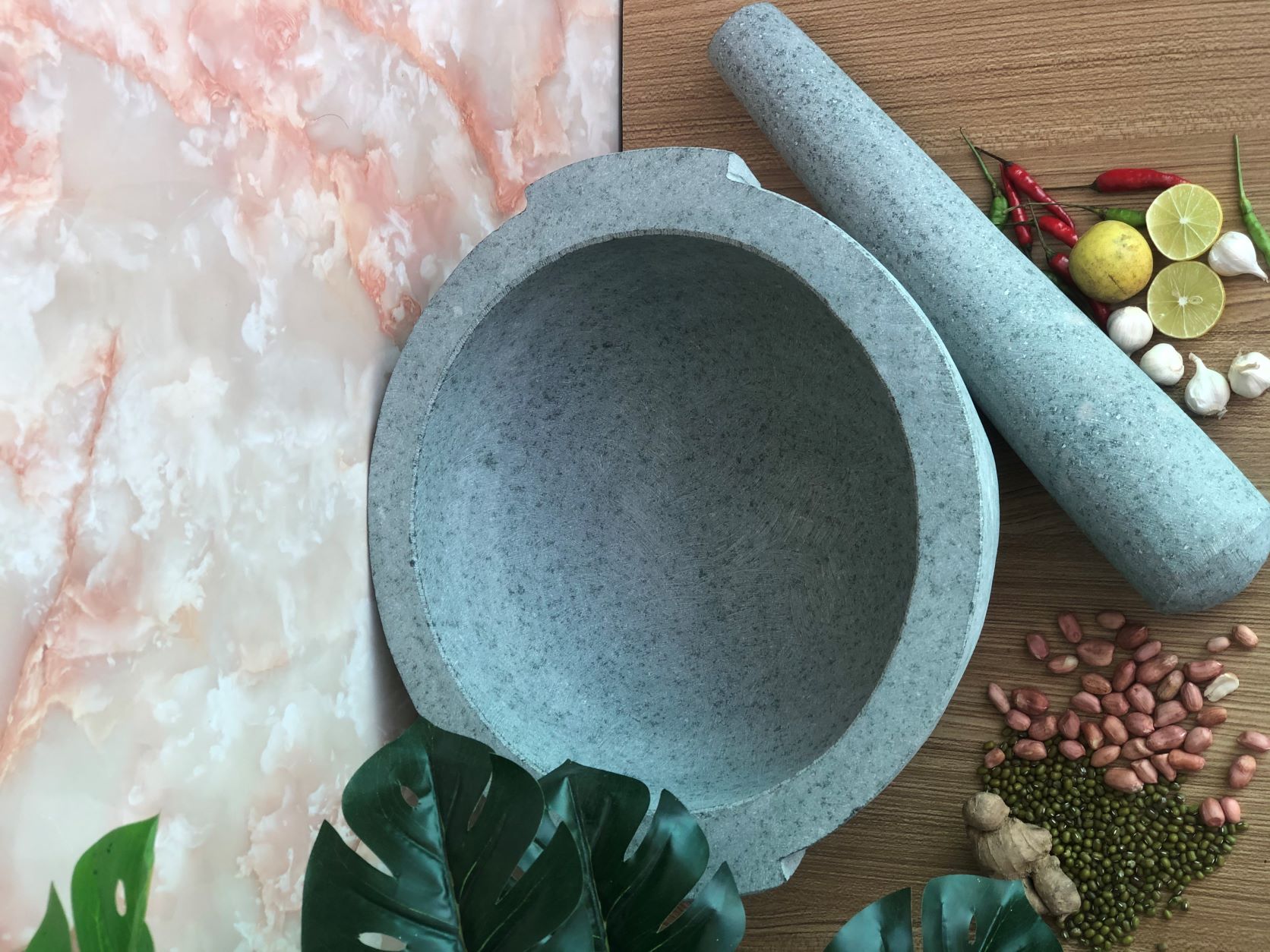 bộ sản phẩm cối đá + chày đá đường kính 30 cm