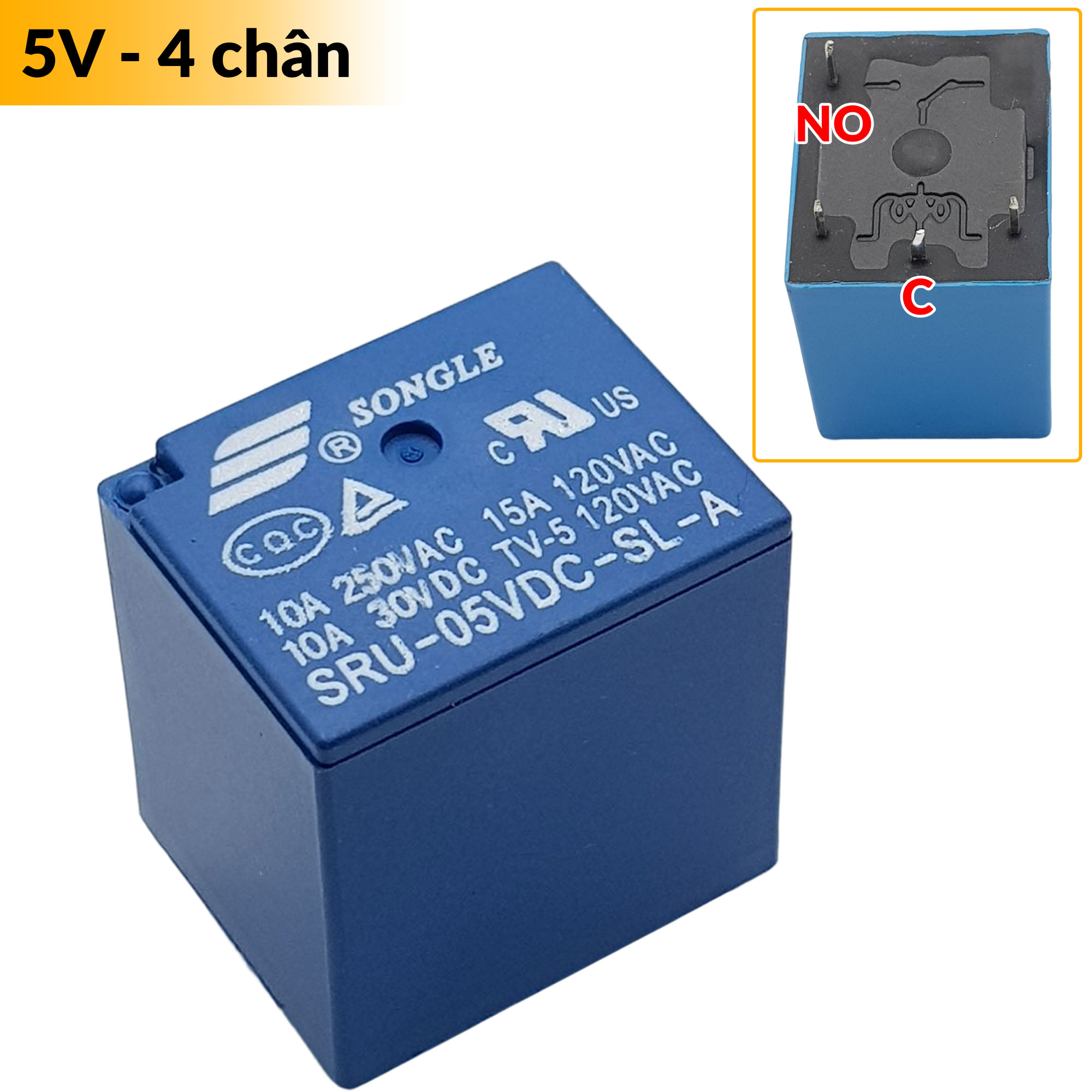 Relay 5vdc 10a - 12vdc 10a sru 4 chân - srd 5 chân