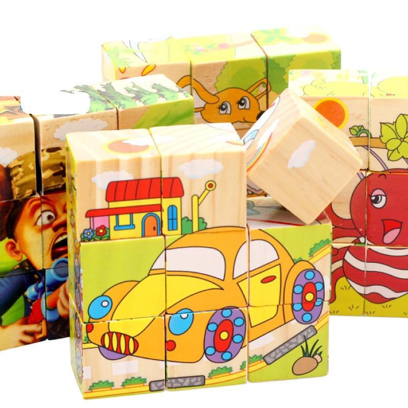 Đồ chơi lắp ghép hình 9 khối gỗ vuông thông minh cho bé