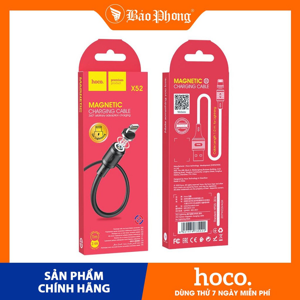 Cáp sạc nam châm HOCO X52 2.4A chân Type C và Lightning độ dài 1m