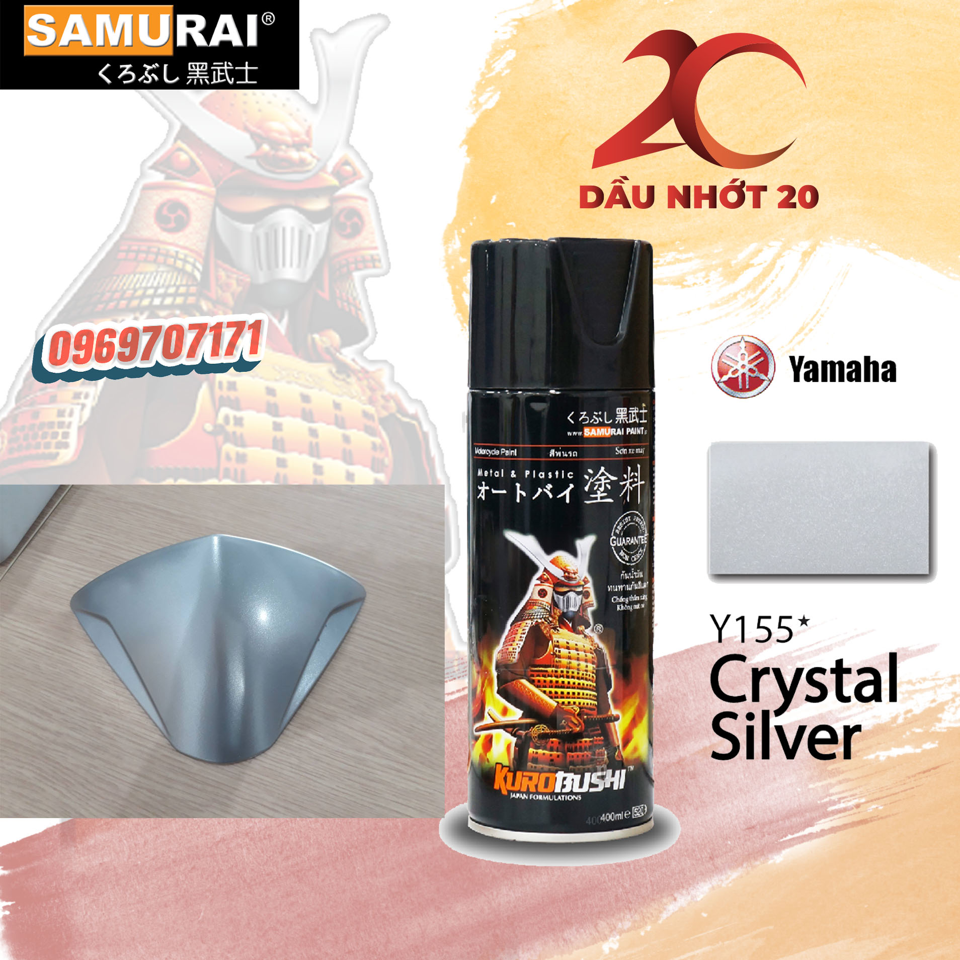 Y155 _ sơn xit samurai y155 màu bạc pha lê _crystal silver