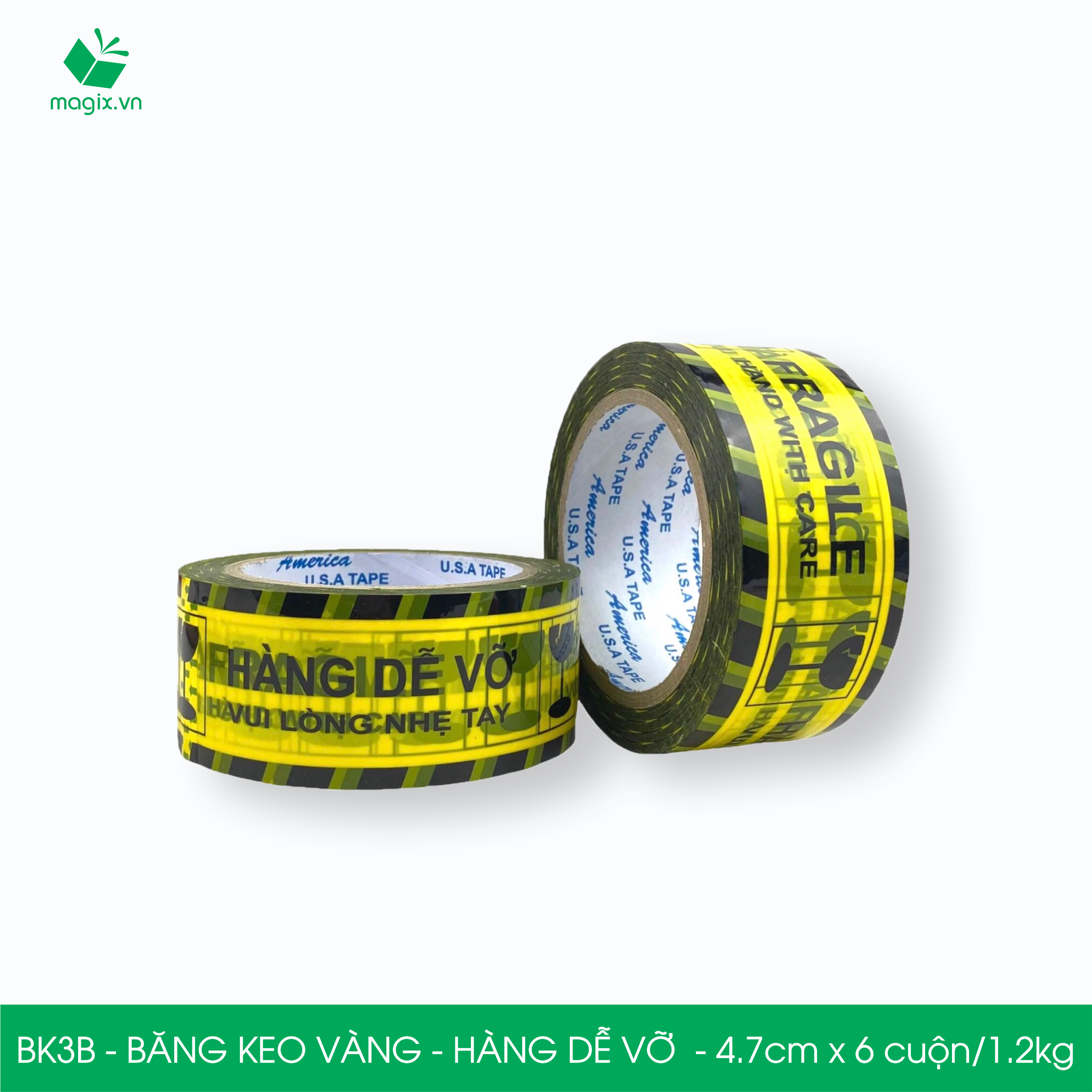 Bk3b - băng keo hàng dễ vỡ - vàng - combo 6 cuộn băng keo đóng thùng hộp carton