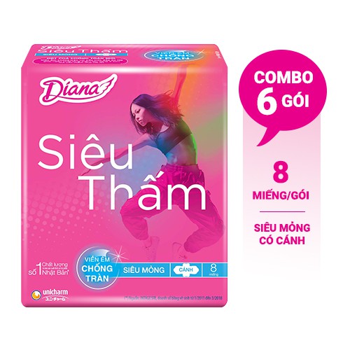 Lốc 6 Gói BVS Diana siêu mỏng cánh