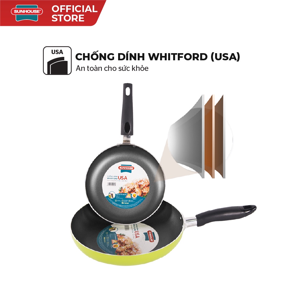 Chảo cặp nhôm trơn cạn Sunhouse phi 18 + 24 (xanh đen)