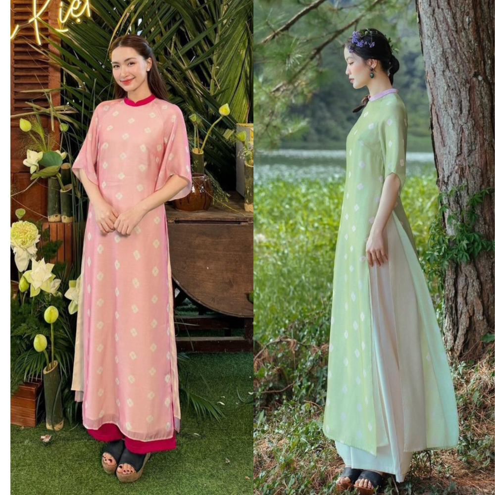 Áo dài cách tân 4 tà voan in mềm mịn cổ 2cm tay lỡ, áo dài cách tân mặc tết, áo dài cách tân mẫu mới nhất