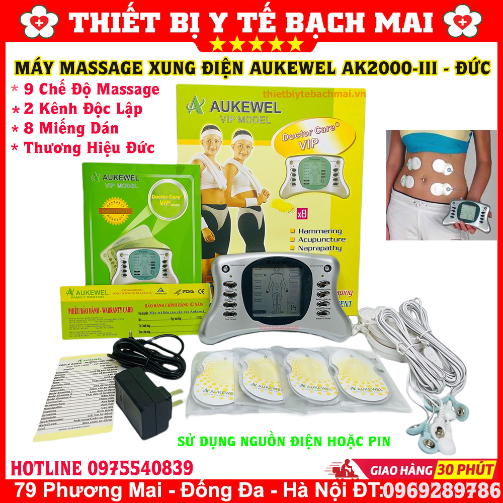 Máy điện xung aukewel ak-2000-iv 8 miếng dán massage xung điện, thương hiêu đức, bh 5 năm