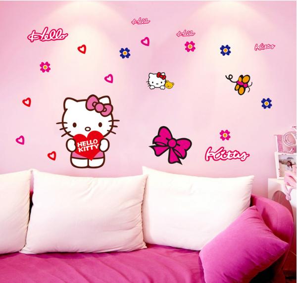 Hcm-decal trang trí tường - mèo hồng đơn giản mẫu 02