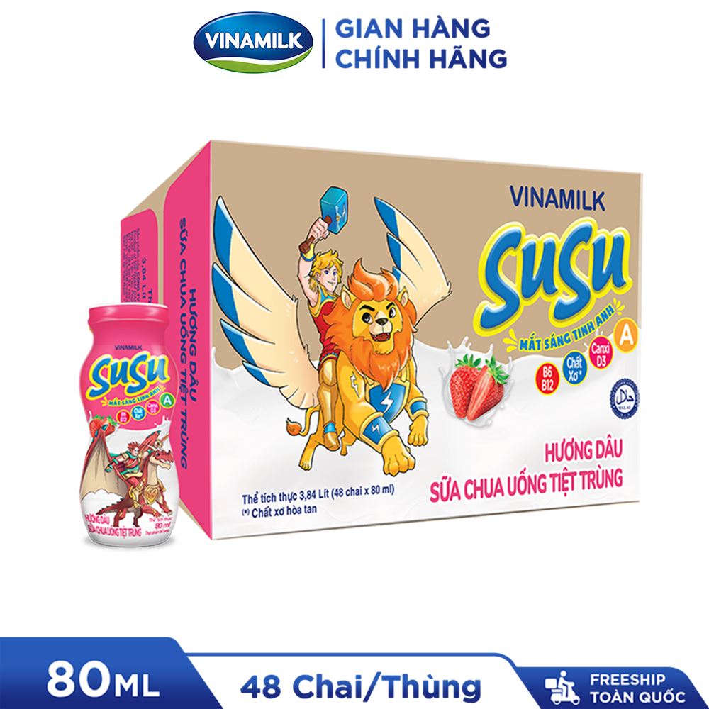 MIỄN PHÍ VẬN CHUYỂN Bộ 2 Thùng 96 chai Sữa chua uống Susu IQ Hương Dâu