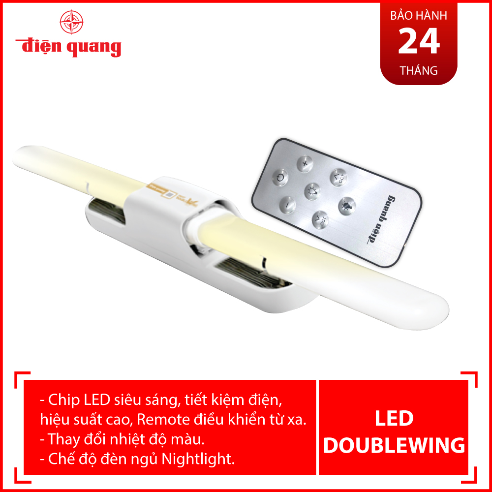 Bộ đèn LED Doublewing SMART Điện Quang ĐQ LED DW01IRM 367CCT (36W, điều chỉnh độ sáng và nhiệt độ màu, có Remote, nhôm nhựa)