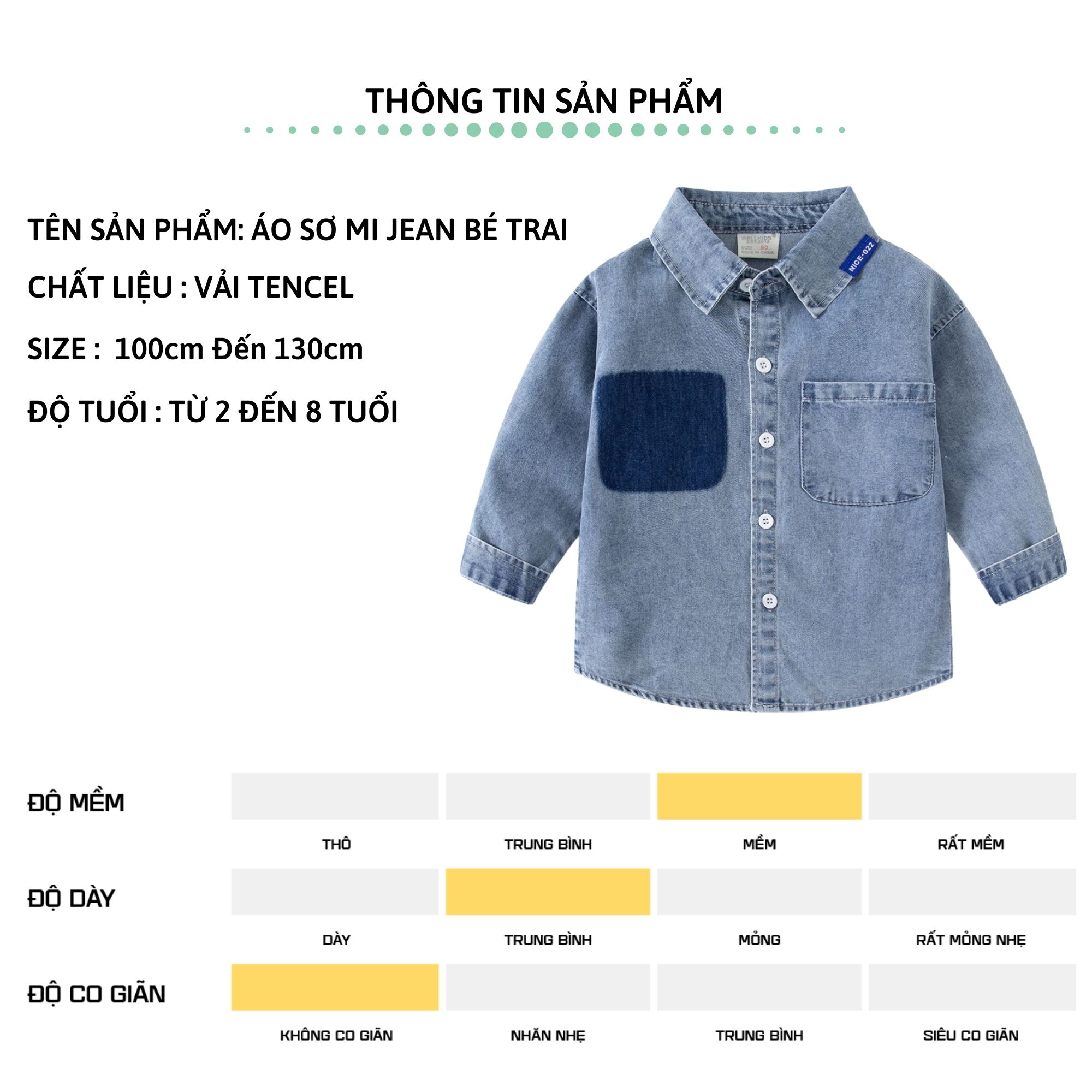 66 Áo sơ mi jean bé trai dài tay 27Kids WELLKIDS áo bò mềm cổ bẻ đi học nam cho trẻ từ 2-8 tuổi BLSH4