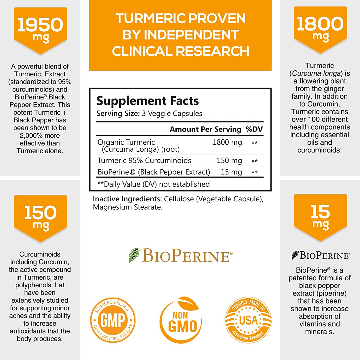 Turmeric Curcumin with Bioperine 1950mg – Viên nghệ curcumin cùng chiết xuất tiêu đen bổ sung hỗ trợ khớp, chống oxy hóa, ngăn ngừa viêm loét, đau dạ dày, phục hồi sức khỏe, làm đẹp da - HEAL102