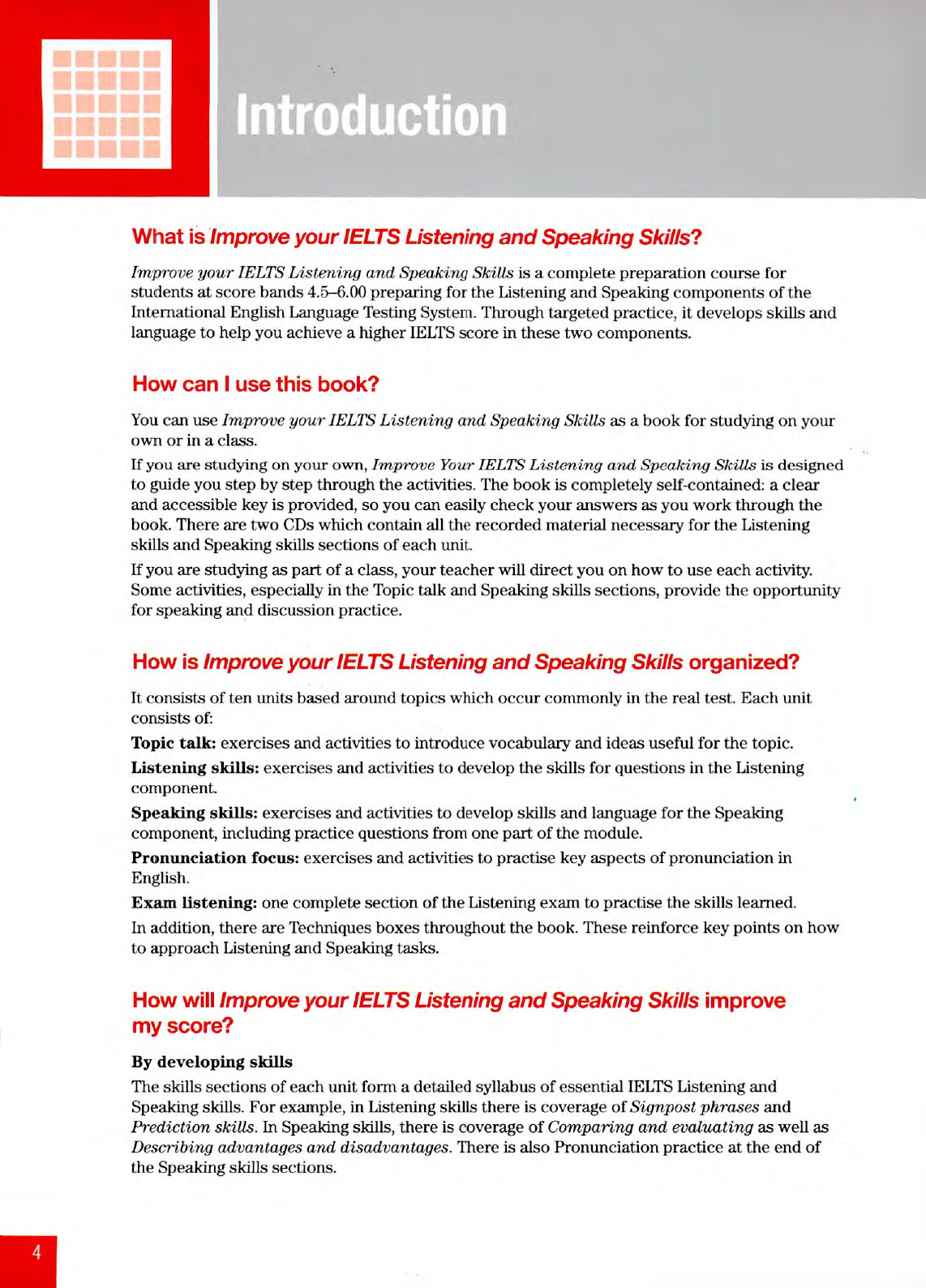 Improve Your Skill  Listening and speaking for IELTS 4.5-6 0 (sach mau)