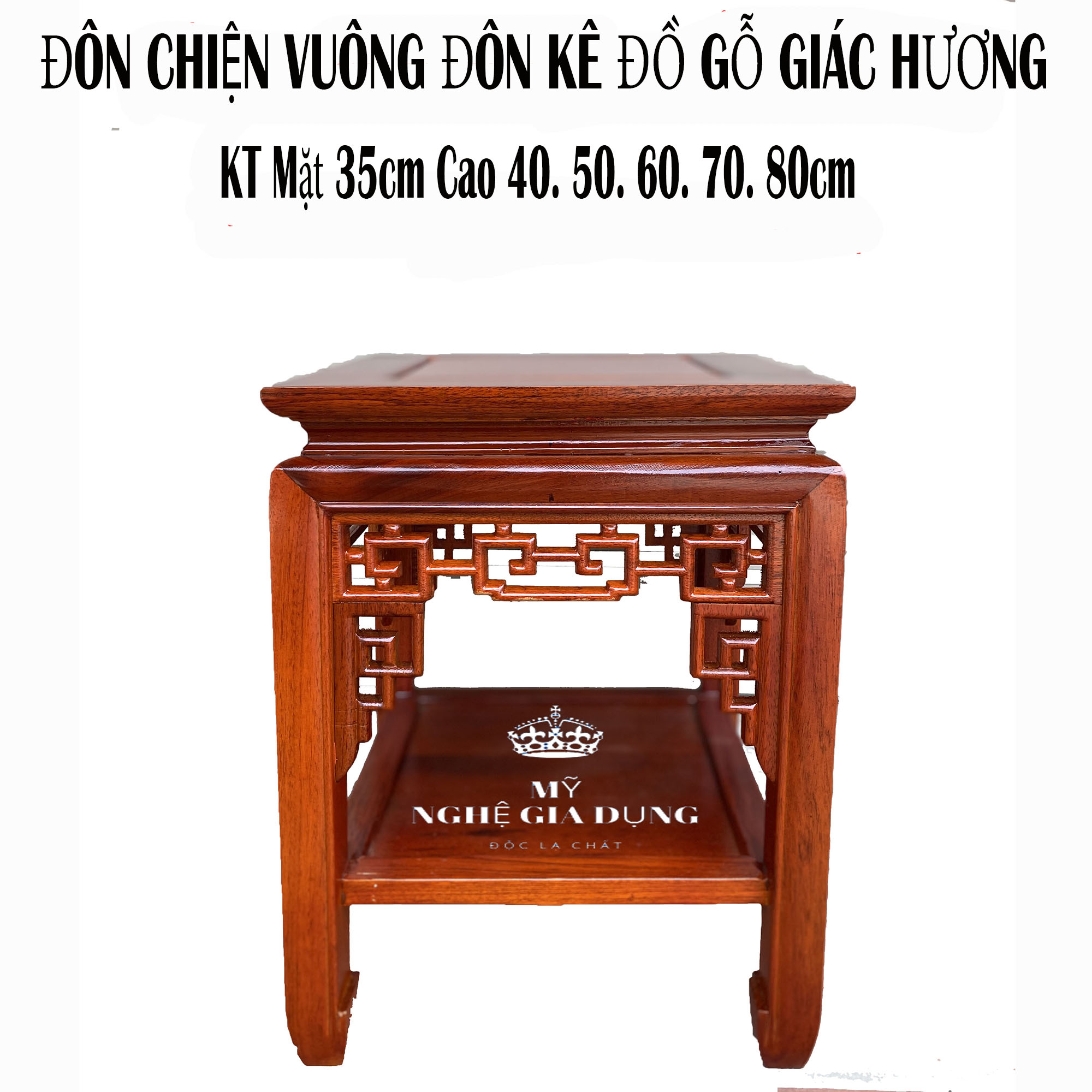 Đôn vuông chiện,Đôn bày đồ kê tượng,cây cảnh gỗ giác hương mặt 35cm cao 40 50,60,70,80