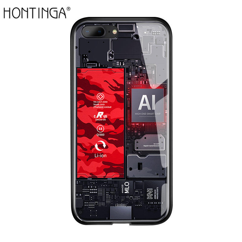 Hontinga For iPhone 7 Plus 8 Plus Case Technology Circuit Board Explorer Exploration Theme Version Case Tempered Glass Phone Cases Back Cover Casing