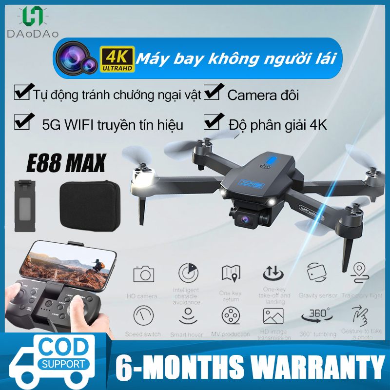 Flycam E88 MAX UAV camera kép góc rộng 4K hỗ trợ truyền tín hiệu WiFi 5G máy bay không người lái có thể tự do chuyển đổ