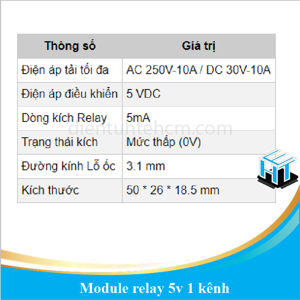 Module relay 5v 1 kênh màu xanh - Không cách ly