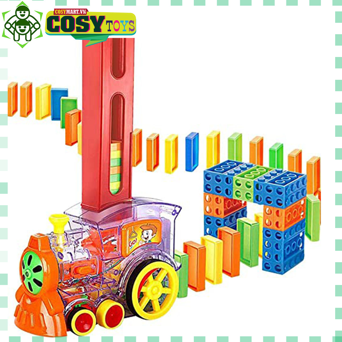 Hộp đồ chơi xe lửa xếp domino tự động cho bé